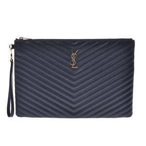 SAINT LAURENT Black Leather Clutch Bag
